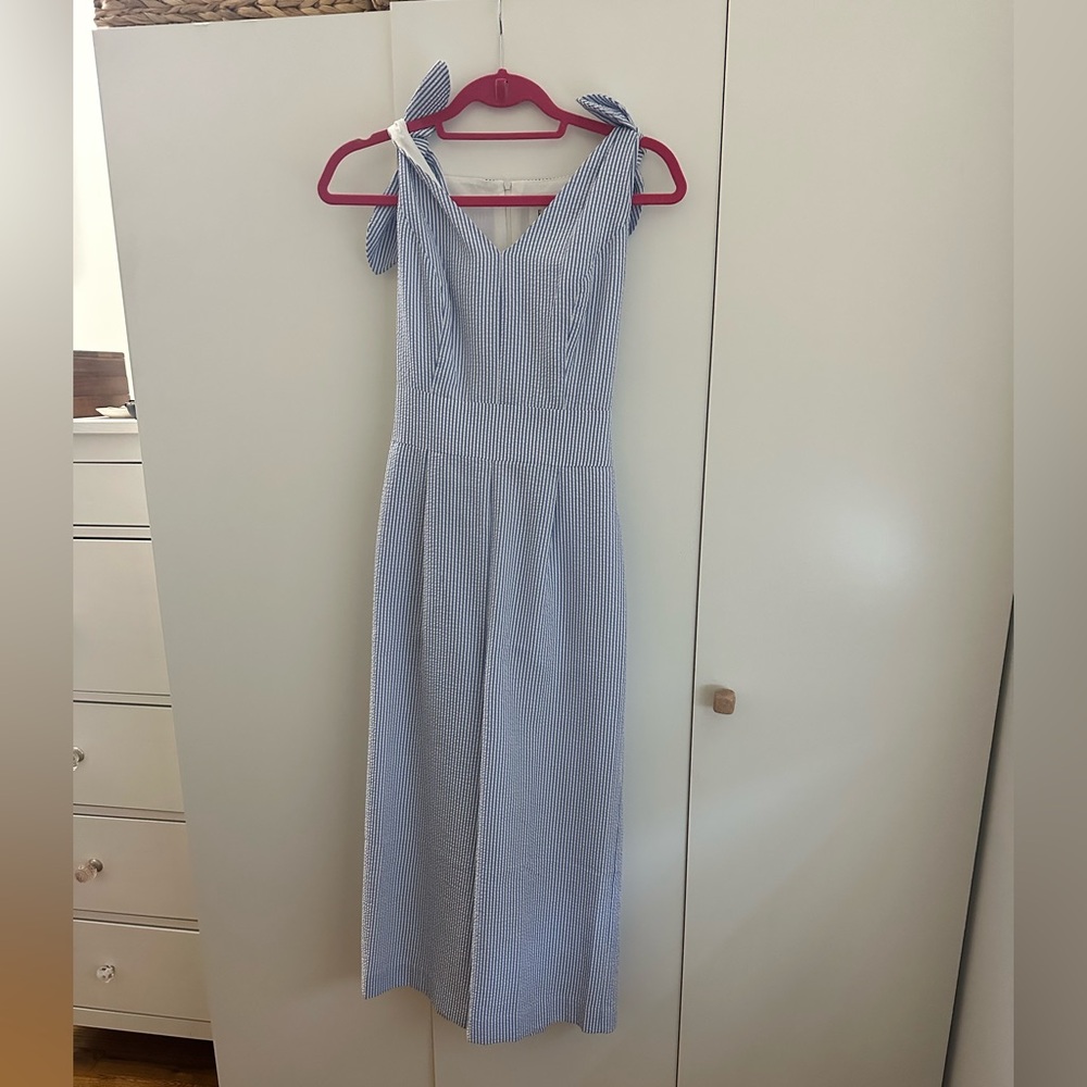 Elle Blue and White Striped Midi Jumpsuit